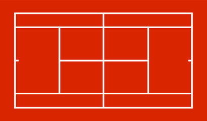 Diagram of tennis court vector illustration isolated on white background. Tennis field slag, scheme symbol. Sport earthen terrain draft. - obrazy, fototapety, plakaty