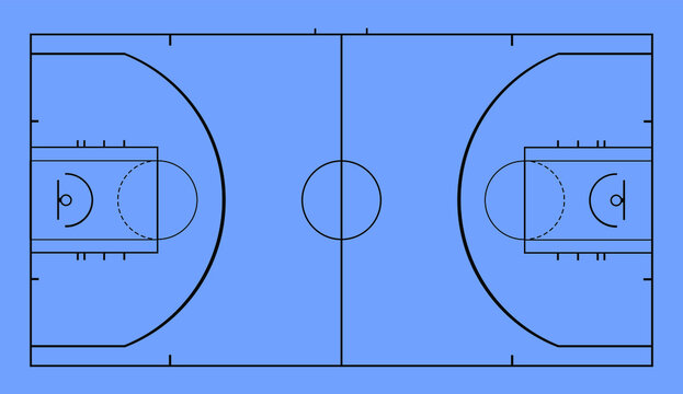 Diagram Of Basketball Court Vector Illustration Isolated On Background. Basketball Field Scheme Symbol. Sport Terrain Draft.