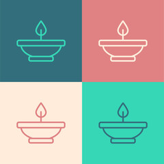 Pop art line Aroma lamp icon isolated on color background. Vector