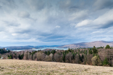 View from the viewing point in Werlas on the dam in Solina and the Solina lake. Bieszczady Mountains.