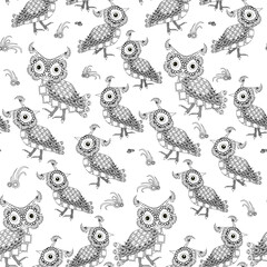 
Cartoons monochrome owl art design seamless pattern stock vector illustration for coloring book, for web, for print