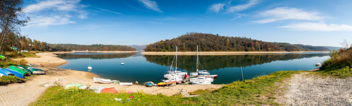 View of the Solińskie Lake surface from Olchowce. Bieszczady Mountains.