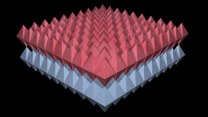 Nanosheets . Layers of molecules , nanomaterials . Pyramidal geometric array . Self-assembly . 3d illustration rendering	
