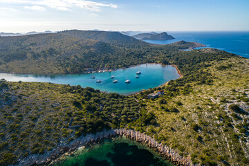 Fototapeta premium Amazing Kornati Islands national park panoramic aerial view, landscape of Dalmatia Croatia Piskera