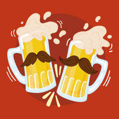Pair of beer drinking glass with mustaches