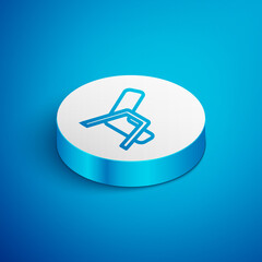 Isometric line Armchair icon isolated on blue background. White circle button. Vector