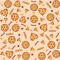 pattern with different pizzas and slices of pizza