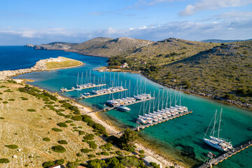 Amazing Kornati Islands national park panoramic aerial view, landscape of Dalmatia Croatia Piskera