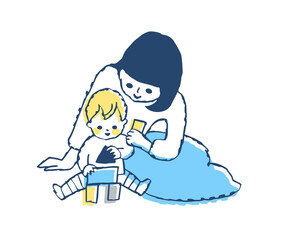 積木で遊んでいる赤ちゃんとママ