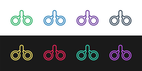Set line Handcuffs icon isolated on black and white background. Vector