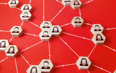 Network of connected people. Communicate interactions between working groups. Company networking...