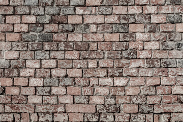 View brick wall texture background. Ancient wall with reddish bricks.