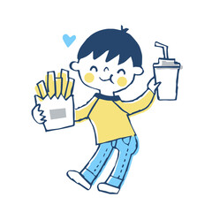 ファストフードを食べる男の子