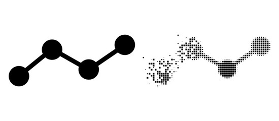 Dispersed dotted chart vector icon with destruction effect, and original vector image. Pixel dissipating effect for chart shows speed and motion of cyberspace matter.