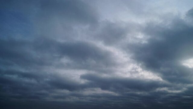 Skyscape or cloudscape. Sky with stormy dark clouds moving across it. Weather. Time lapse.