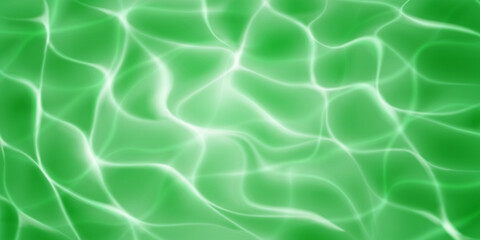 Fototapeta na wymiar Water surface background with sunlight glares and caustic ripples. Top view. In green colors