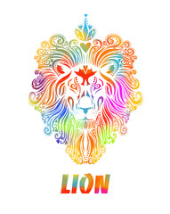 Lion face logo emblem template for business or t-shirt design. Mixed media. Vector Vintage Design Element.