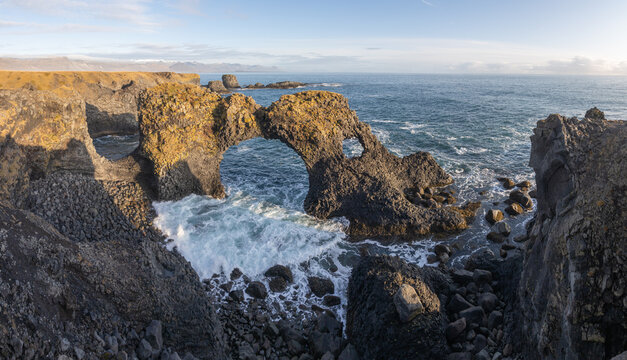 Views of the Gatklettur arch, Hellnar Beach Area, Sn&aelig;fellsnes Peninsula, Iceland