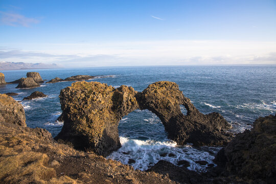 Views of the Gatklettur arch, Hellnar Beach Area, Sn&aelig;fellsnes Peninsula, Iceland