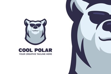 Cool Polar Bear Wear Glasses Cartoon Mascot Logo Template