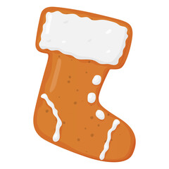 Gingerbread sock. Christmas cookies. Brown gingerbread with a white pattern.