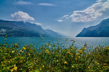 Fototapeta premium View of the beautiful Lake Garda in the springtime,Garda Lake surrounded by mountains in Trentino alto Adige region,italy