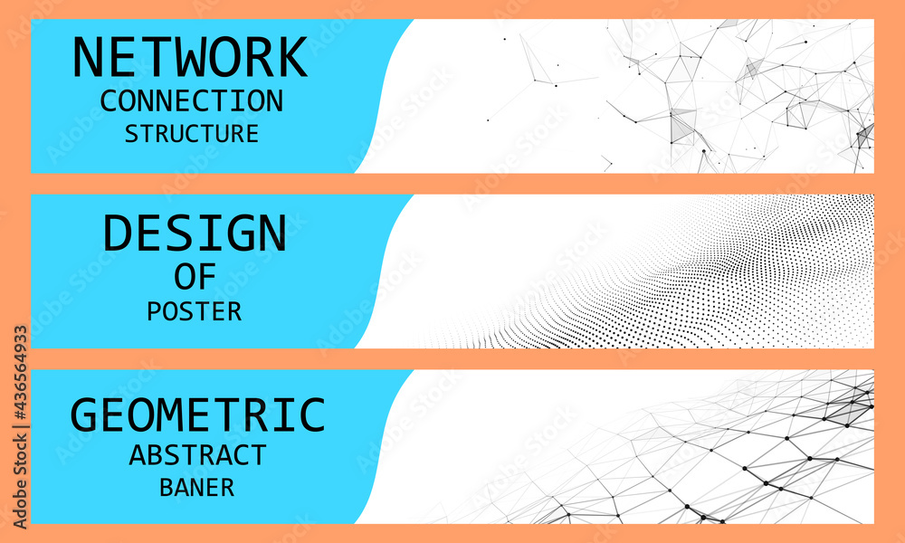 Poster set of three vector abstract banners. baner design template. network connection structure. big data 