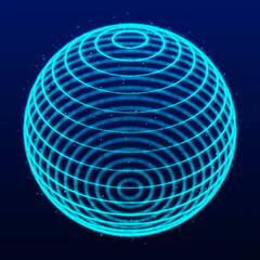 Abstract 3d sphere. Sphere with twist lines. Glowing lines twisting Logo design. Outer space object. Futuristic technology style. Sphere particles. 3d rendering.