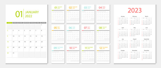 Fototapeta Calendar 2022, calendar 2023 week start Sunday corporate design template vector. obraz