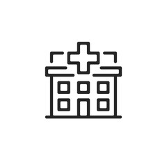 Hospital line icon. Medical building, clinic. Thin line design. Vector icon