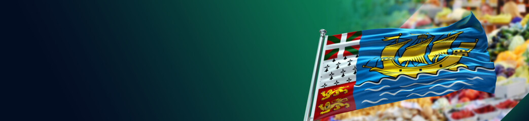 Saint-Pierre and Miquelon Flag with Market and large Gradient Single Flag  