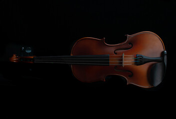 Full body Violin in low key light and a black background