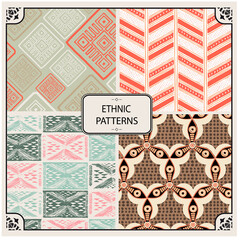 set of repeating patterns with simple ethnic motifs. surface patterns to decorate.