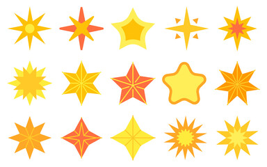 Obraz premium Decorating a childrens room, dishes, bed linen. Bright star stickers flat vector isolated on white background. Abstract falling stars. Label. Figure, shapes with corners.