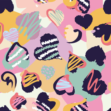hand drawn hearts pattern with fun colors, perfect for stationery, textiles and decoration