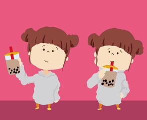 タピオカミルクティーを飲む女の子