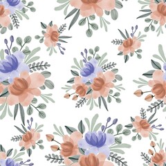 Seamless pattern with purple and orange 
 flower bouquet