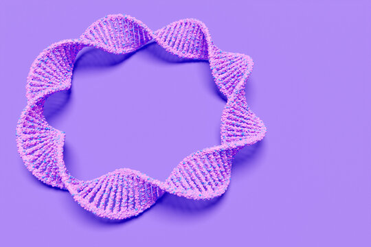 3d illustration of a stereo strip of different colors. Geometric stripes similar to waves. Simplified pink   dna line on white isolated background