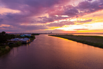 sunset over the bay