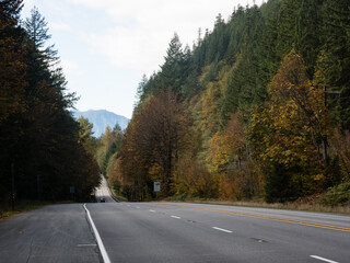 U.S. Route 2 Highway in autumn (part ot Cascade Loop Scenic Drive) - Washington state, USA © amenohi