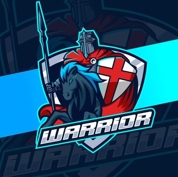 warrior knight with horse mascot esport for gaming and sport logo design