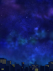 星空と光る街並み（タテ）