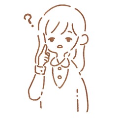 疑問があるシンプルな手描きの女性の線画イラスト