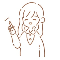 笑顔で指をさすシンプルな手描きの女性の線画イラスト