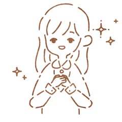 キラキラ笑顔のシンプルな女性の線画イラスト