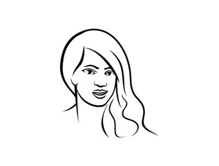 vector illustration of a girl with long hair sketch line