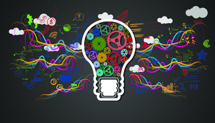 light bulbs cog Idea. plan think analyze creative startup business. illustration creativity modern concept vector.