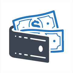 Money wallet icon. Pocket wallet icon. Vector and glyph