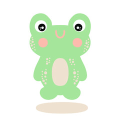Hand drawn vector illustration cute green frog. Cartoon style. Design for T-shirt, textile and prints.
