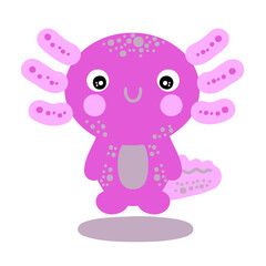 Hand drawn vector illustration lovely pink axolotl. Cartoon style. Design for T-shirt, textile and prints.